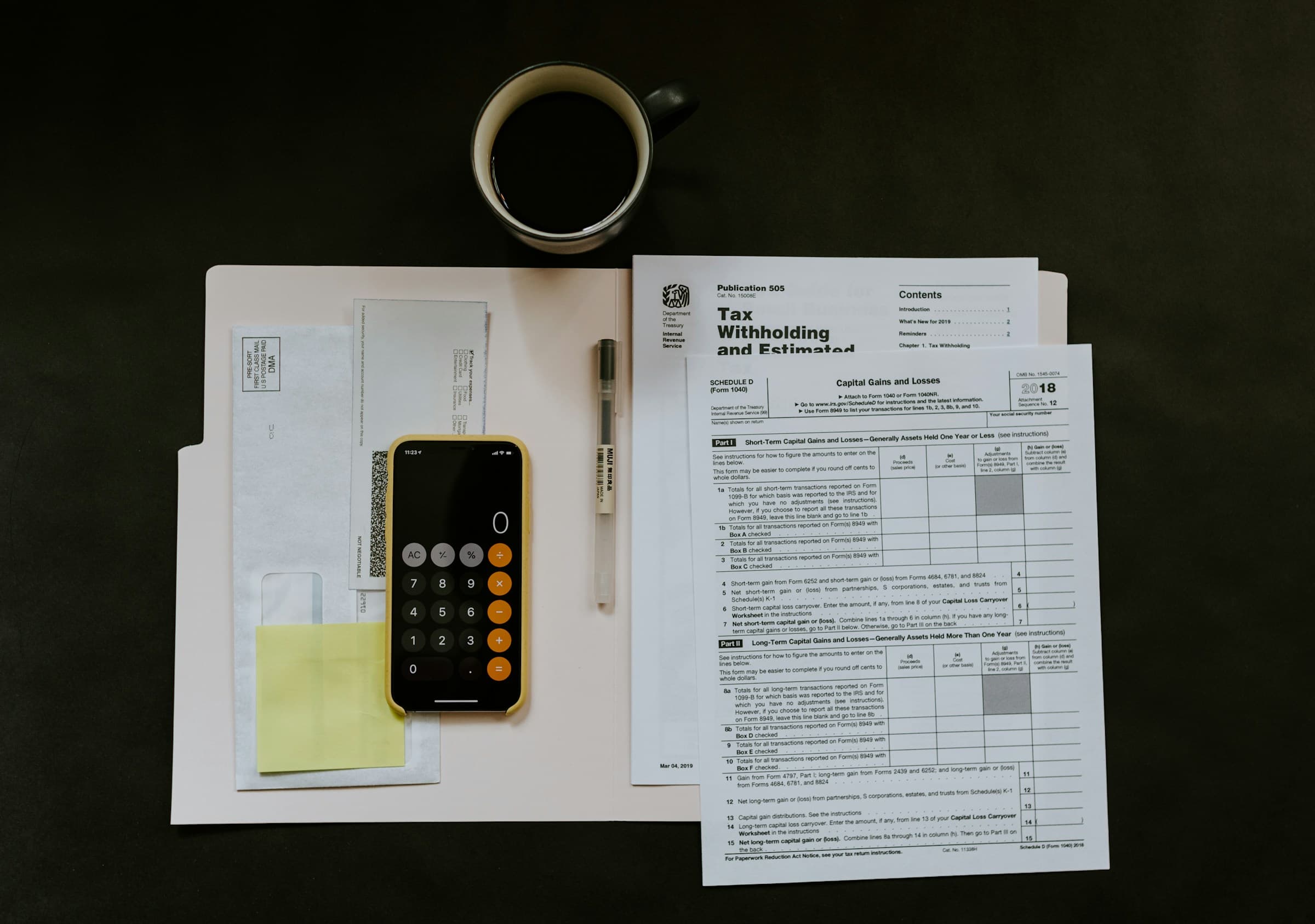 Personal planning documents reviewed at a desk